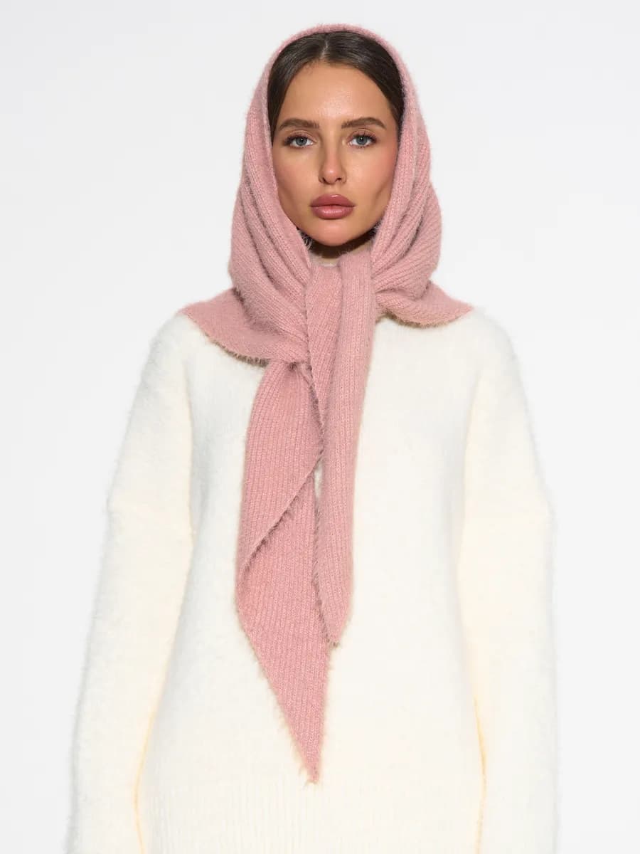 Шарф платок вязаный теплый на голову и шею - фото 1