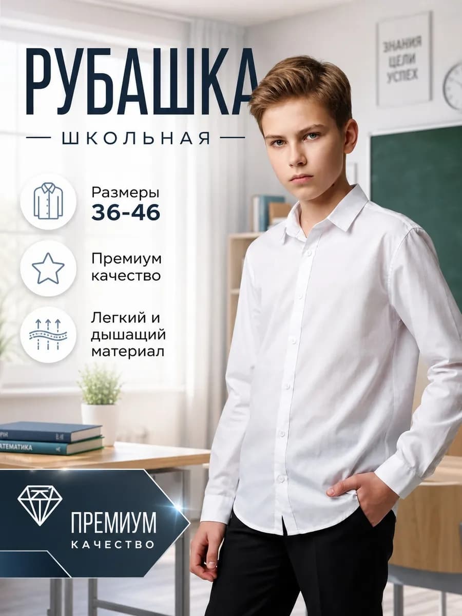 Рубашка школьная с длинным рукавом