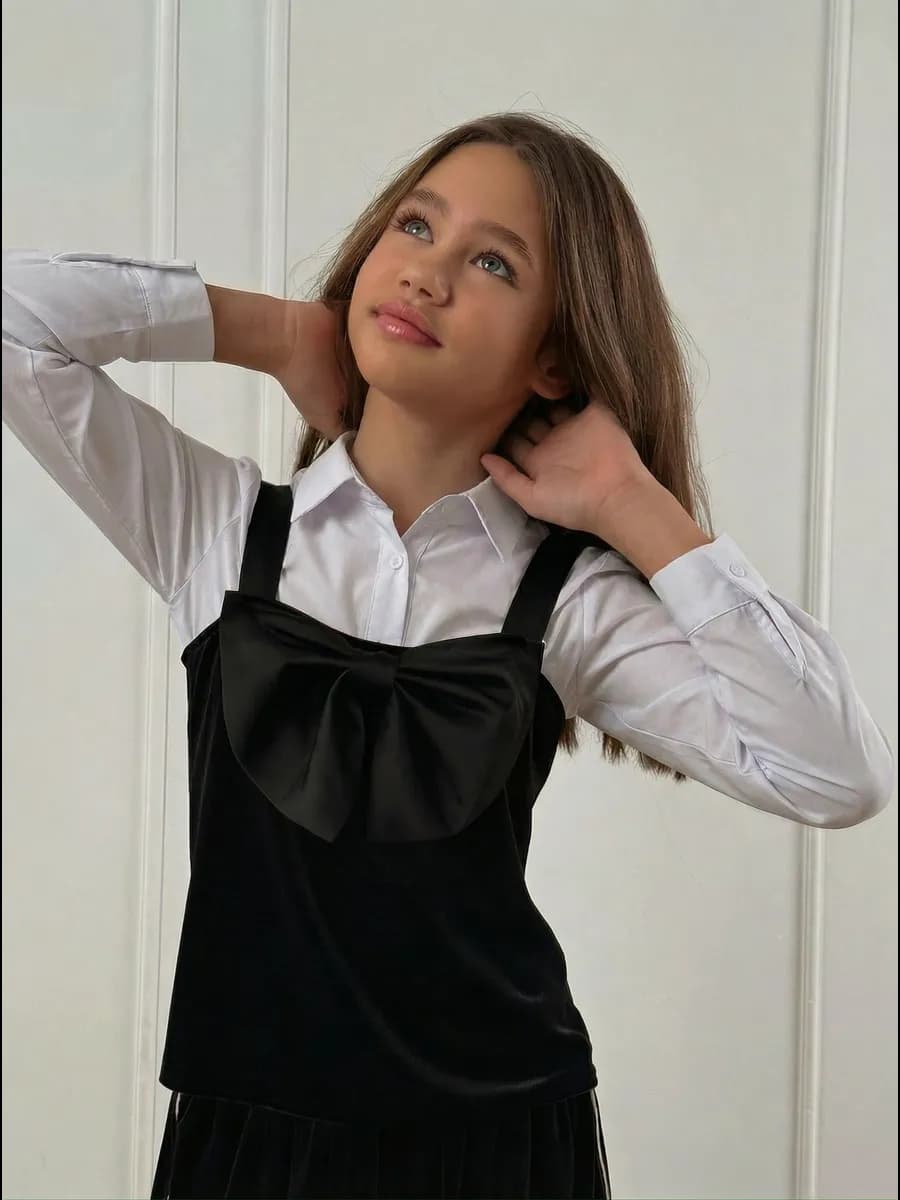 Нарядный топ для девочки подростка бархатный с бантом