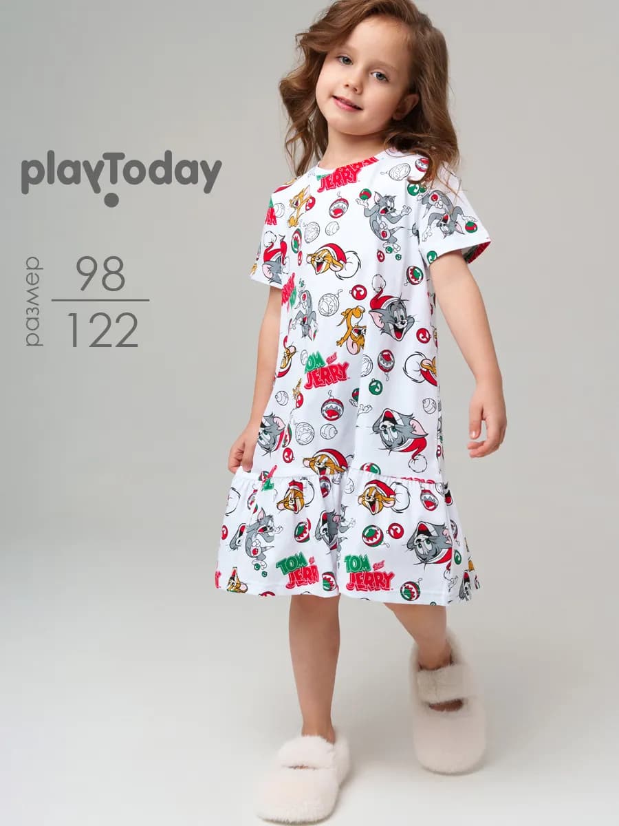 Ночная сорочка детская хлопковая с новогодним принтом