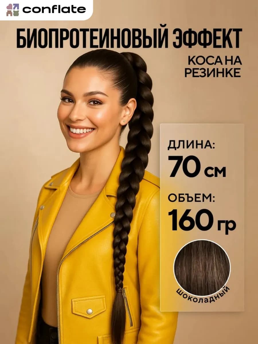 Коса хвост на резинке накладной для волос