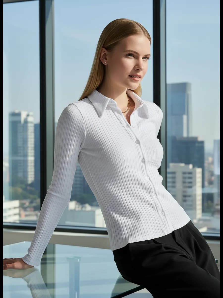 Кардиган в рубчик на пуговицах - фото 1