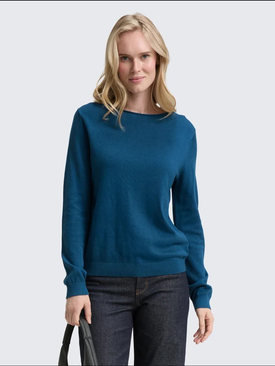 Джемпер базовый хлопок-вискоза свободный с вырезом лодочкой