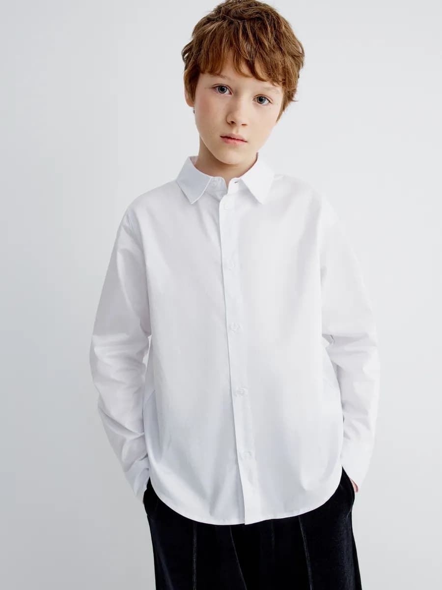 Школьная рубашка классическая белая из хлопка