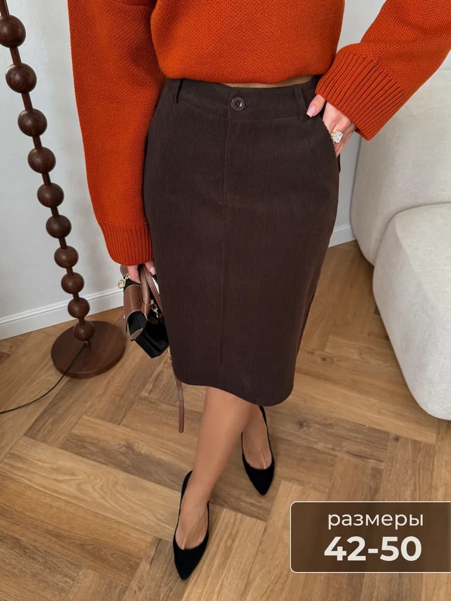 Юбка вельветовая трапеция миди плотная зимняя - фото 1