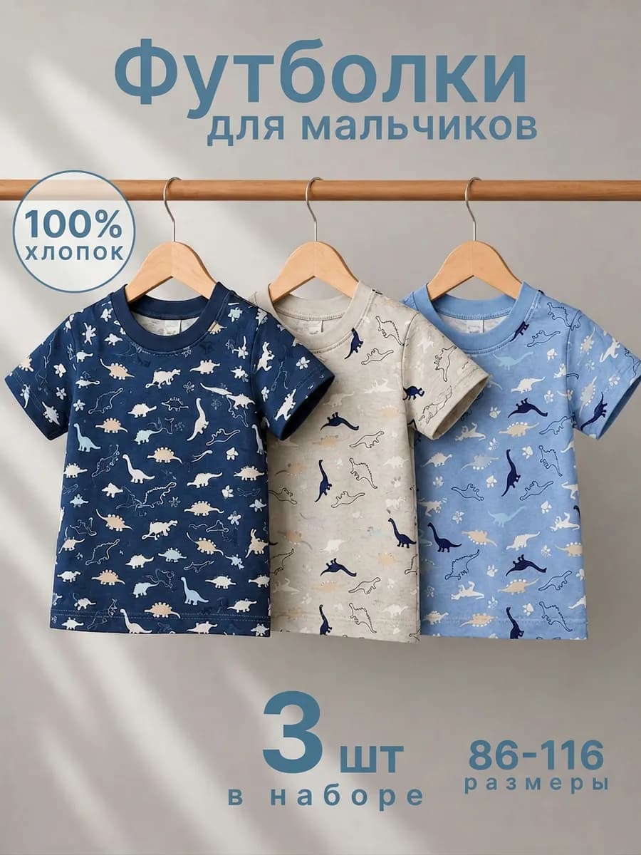 Футболки для малыша в садик набор 3в1 динозавры