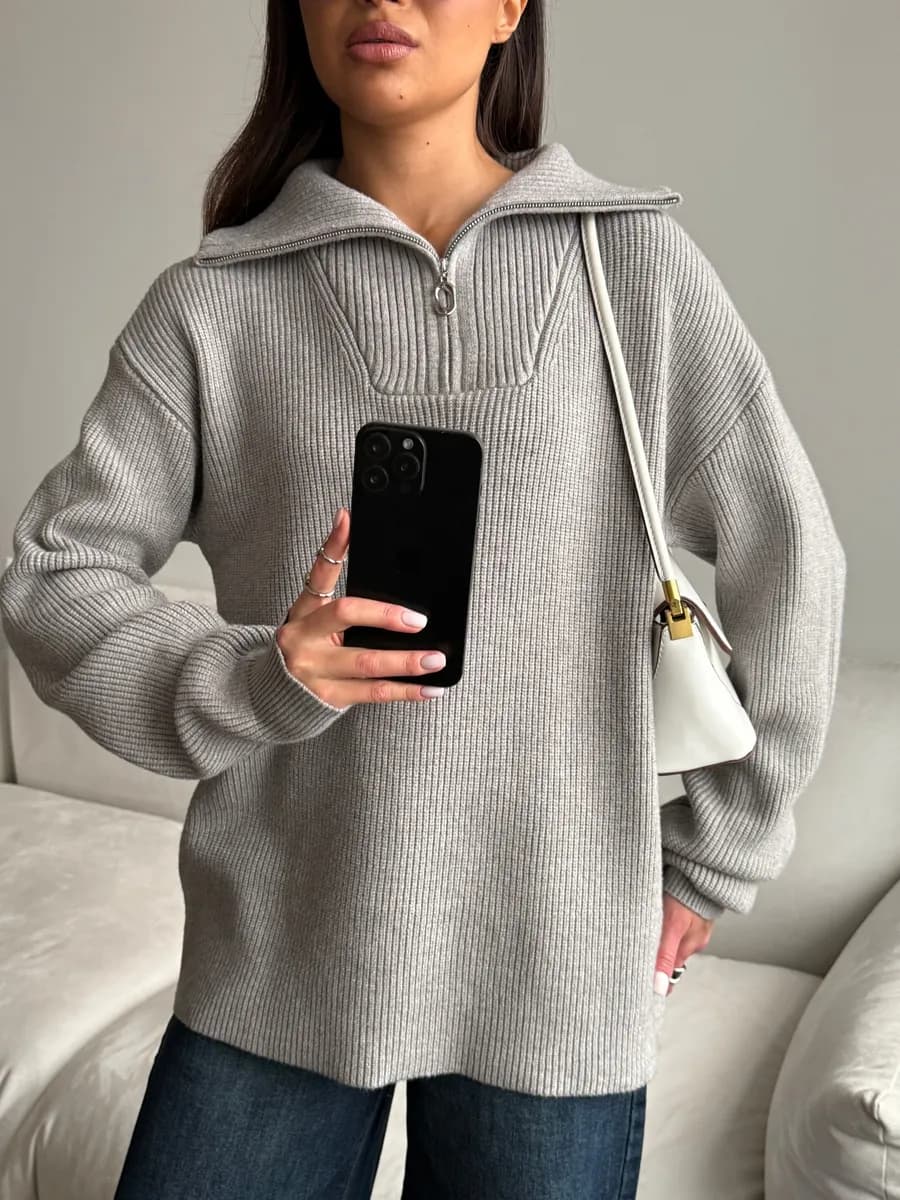 Свитер полузамок вязаный теплый оверсайз