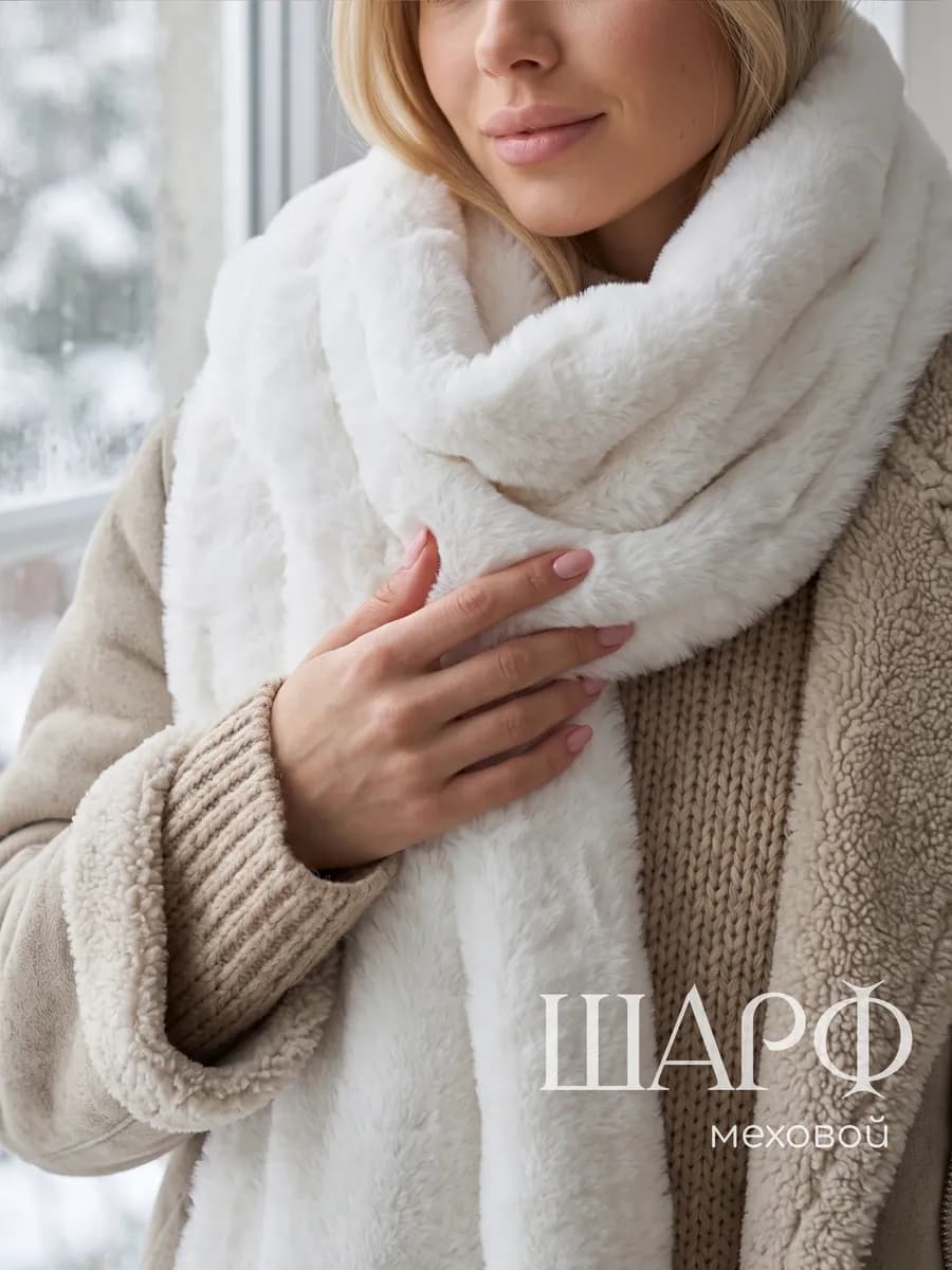 Шарф пушистый зимний меховой