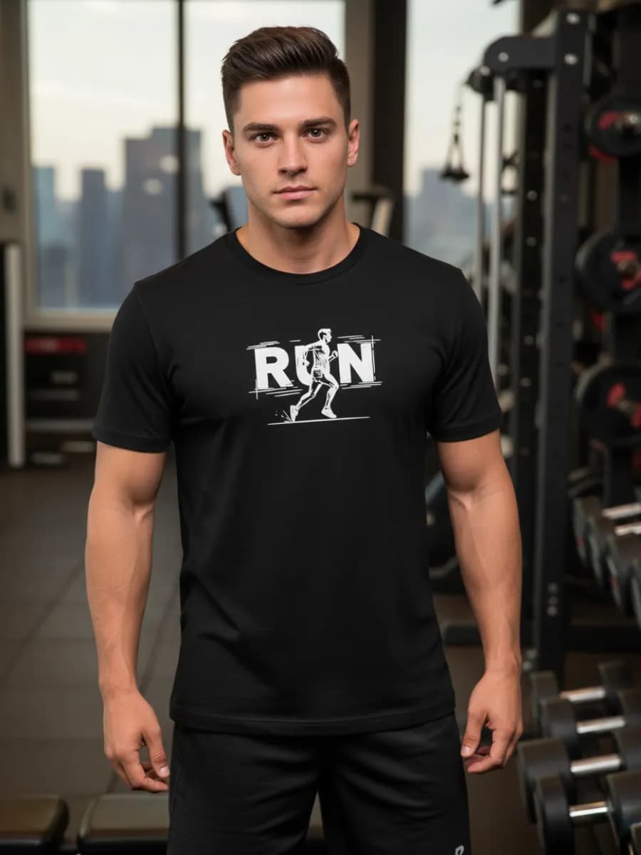 Футболка мужская с принтом бег черная - фото 1