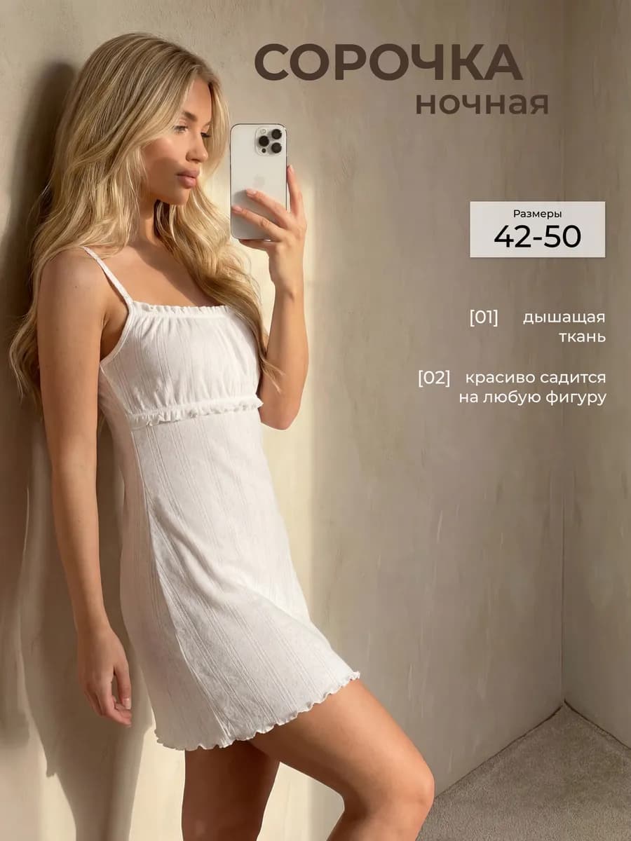 Сорочка женская ночная ажурная на бретелях