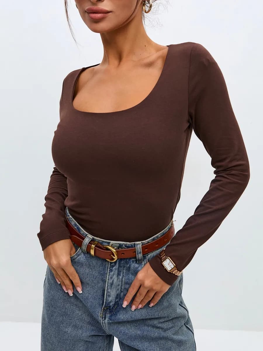 Лонгслив облегающий с круглым вырезом - фото 1