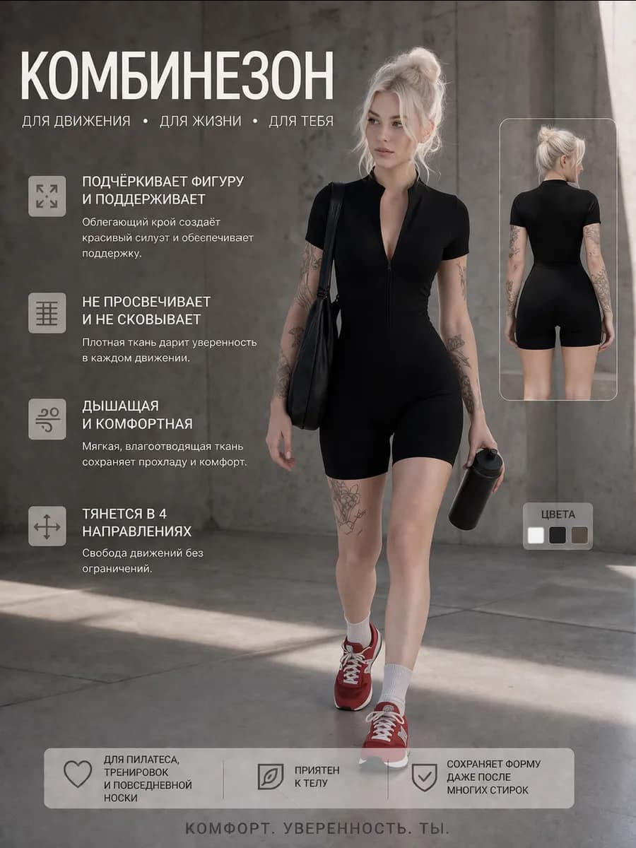 Комбинезон спортивный с шортами для фитнеса, йоги и пилатеса