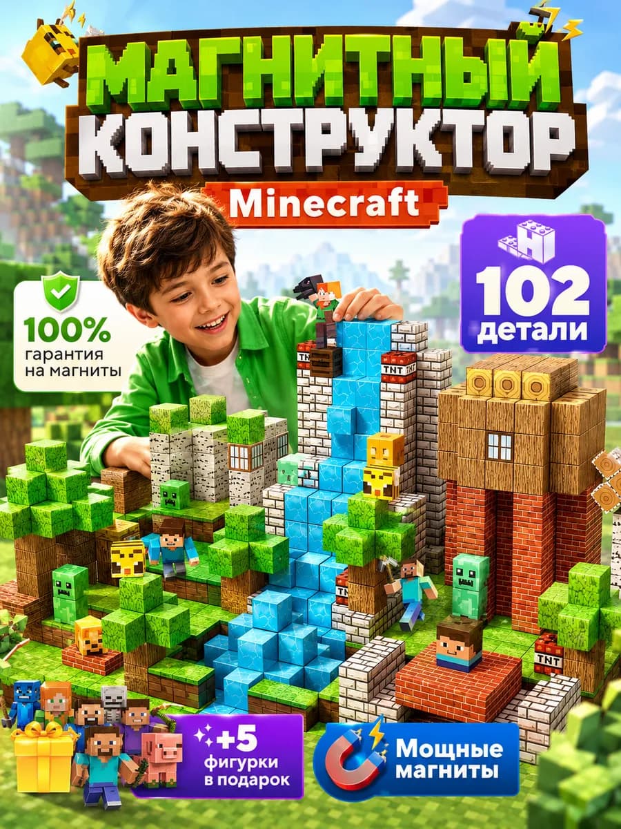 Подарок мальчику 3-10 лет, магнитный конструктор