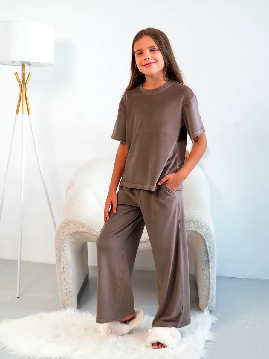 Костюм с брюками велюровый домашний летний