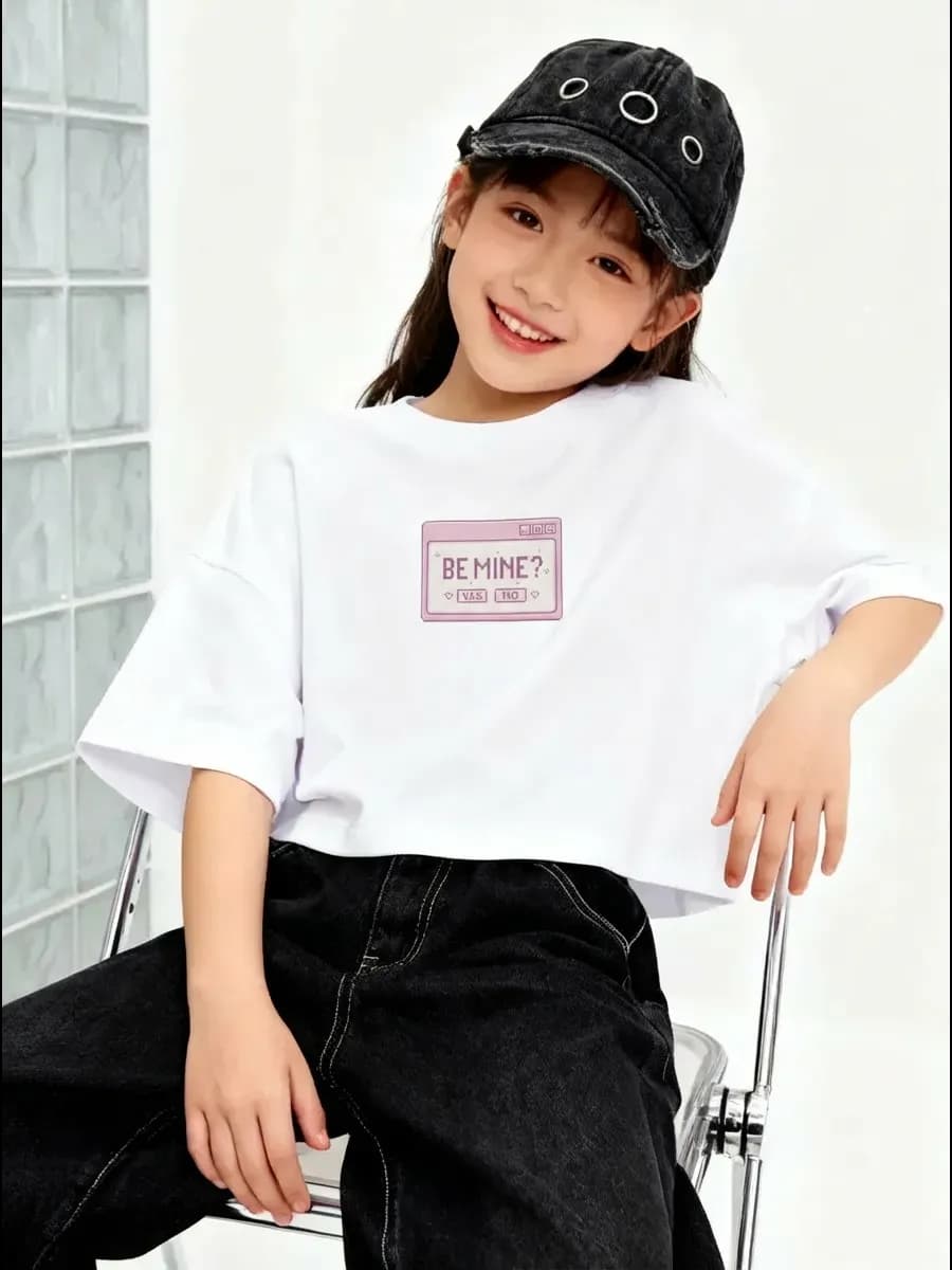 Футболка детская оверсайз укороченная базовая