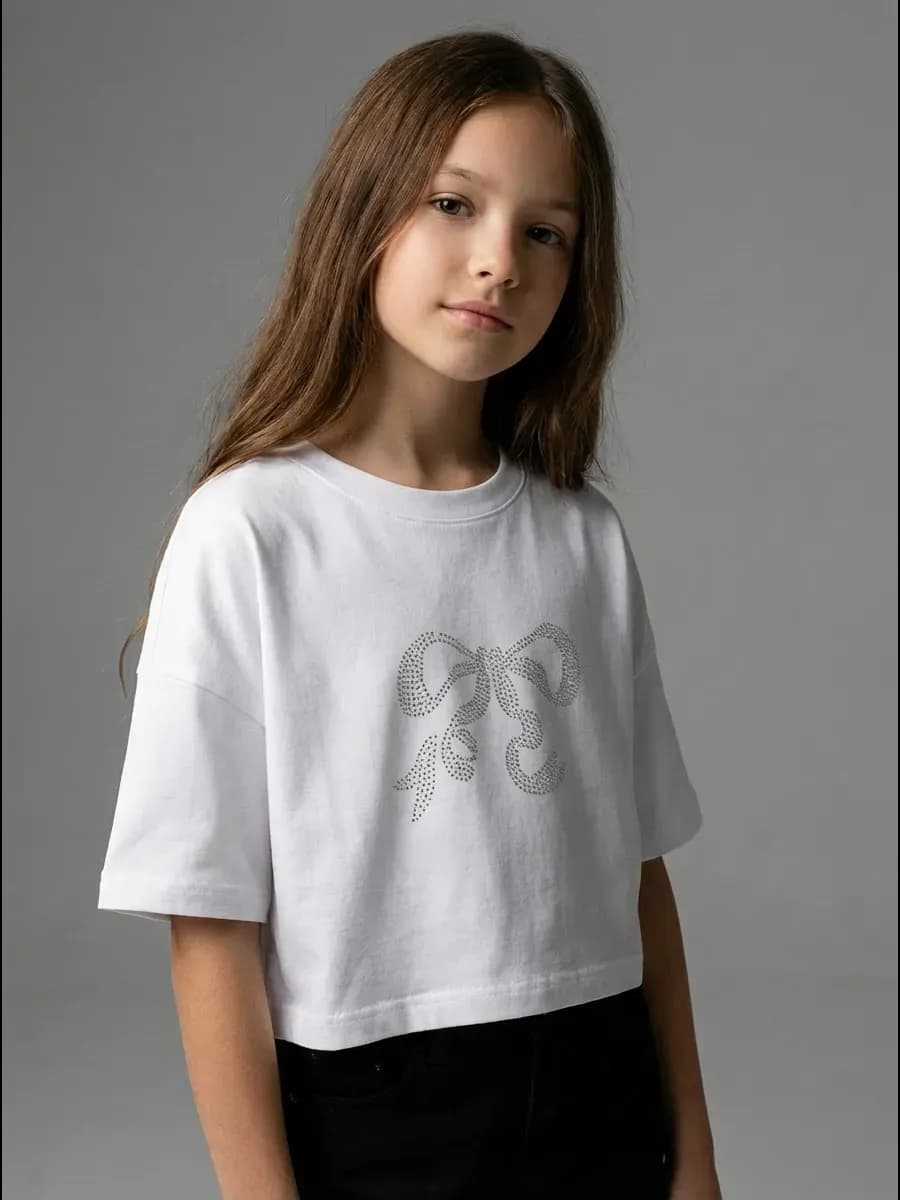 Футболка детская оверсайз укороченная базовая