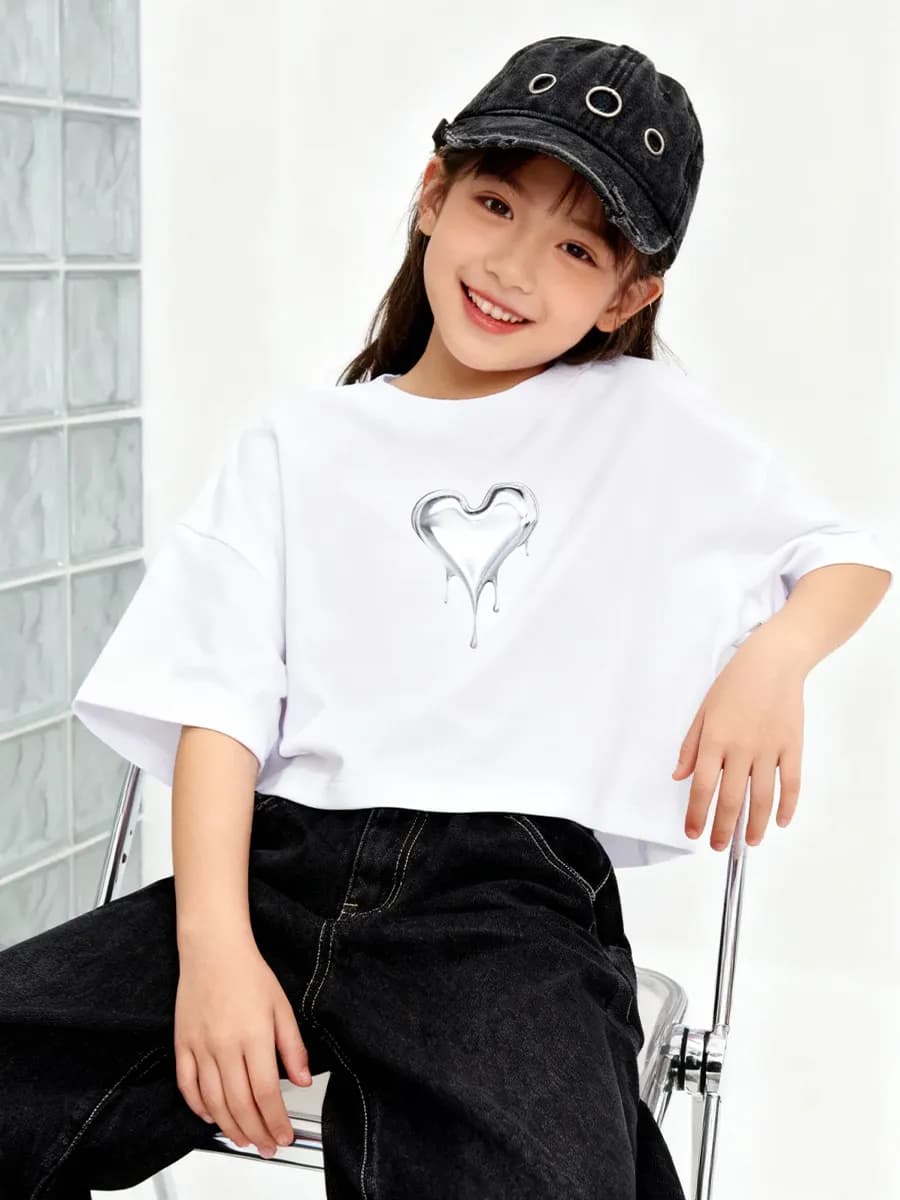 Футболка детская оверсайз укороченная базовая