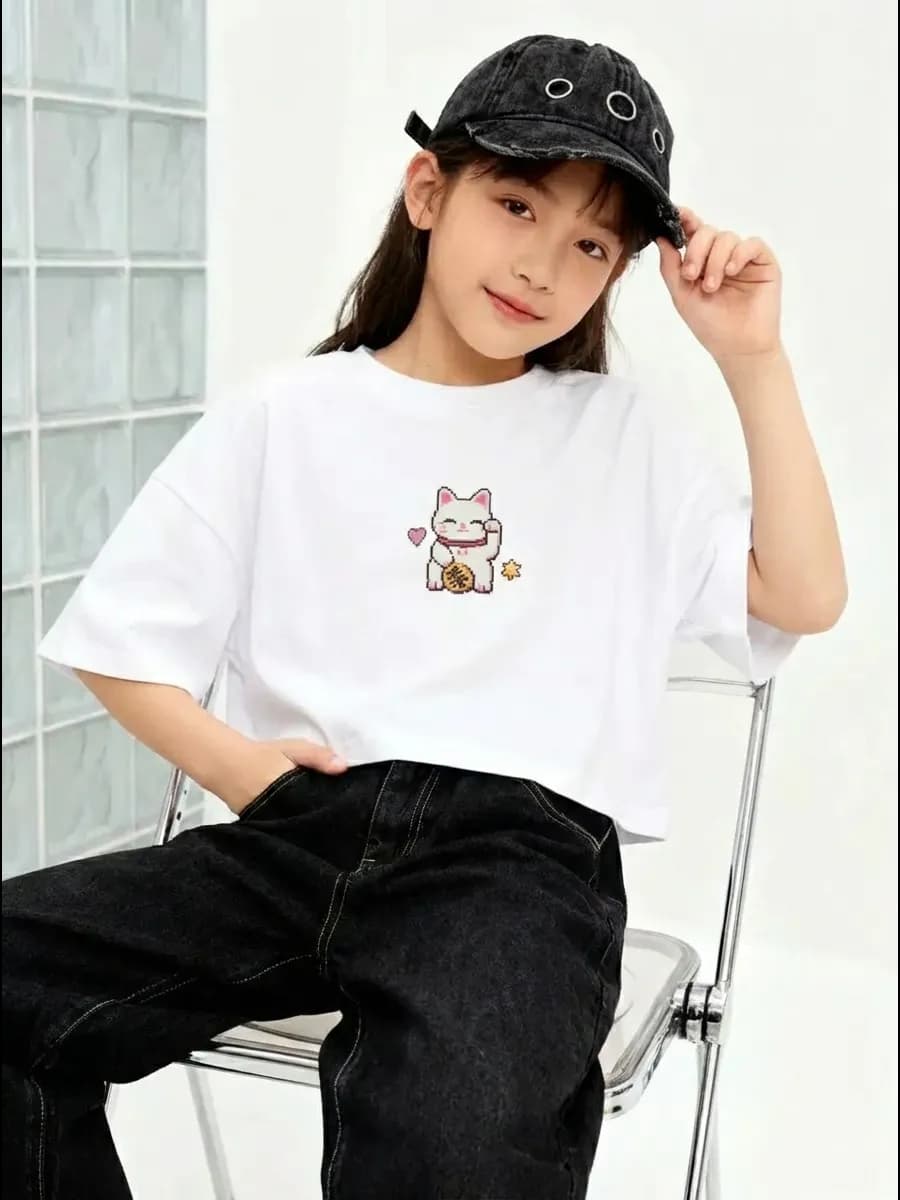 Футболка детская оверсайз укороченная базовая