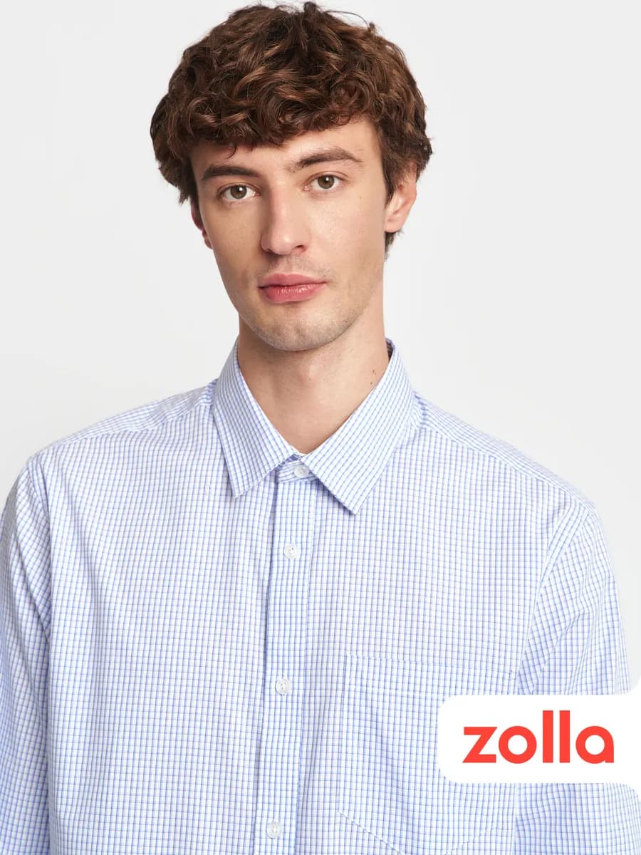 Мужская рубашка прямого силуэта в клетку - фото 1