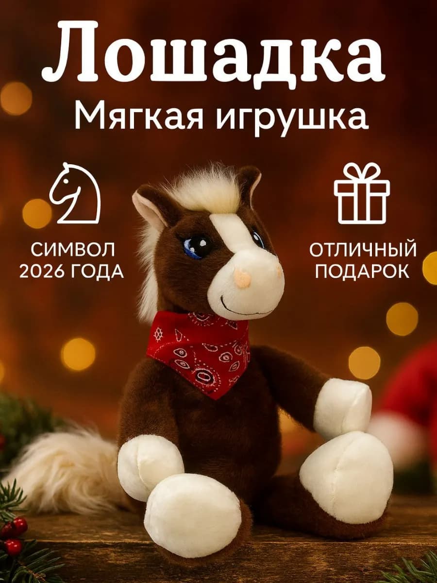 Лошадь символ 2026 года мягкая игрушка 30 см