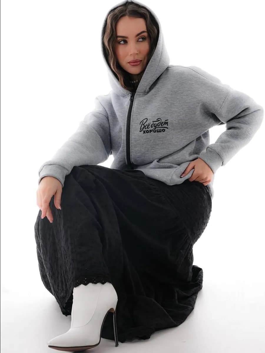 Худи зип оверсайз Все будет хорошо - фото 1