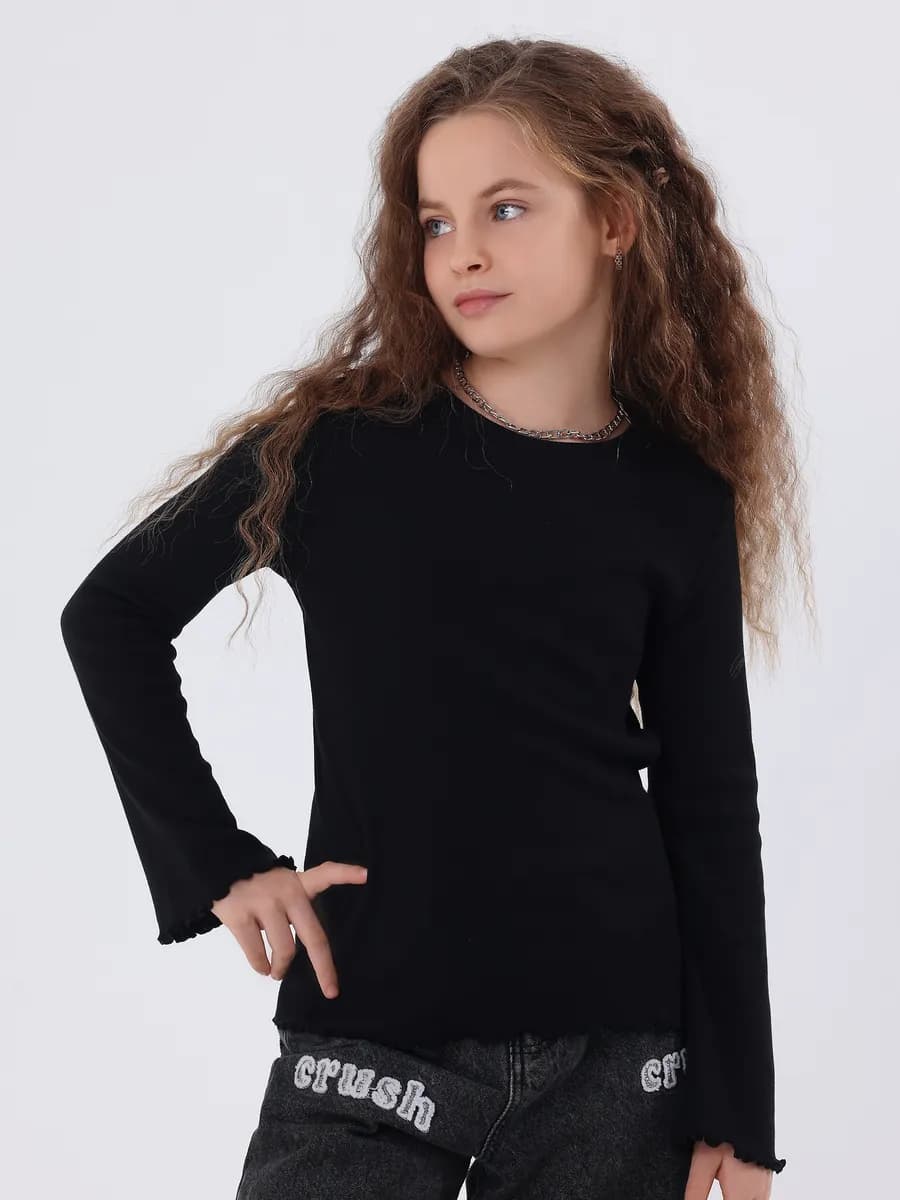 Лонгслив в рубчик школьный с рукавами клеш хлопок