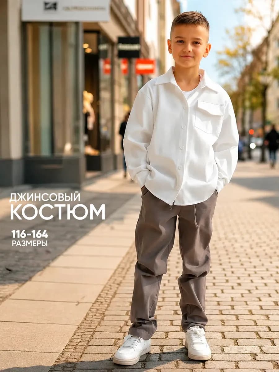 Джинсовый костюм на пуговицах