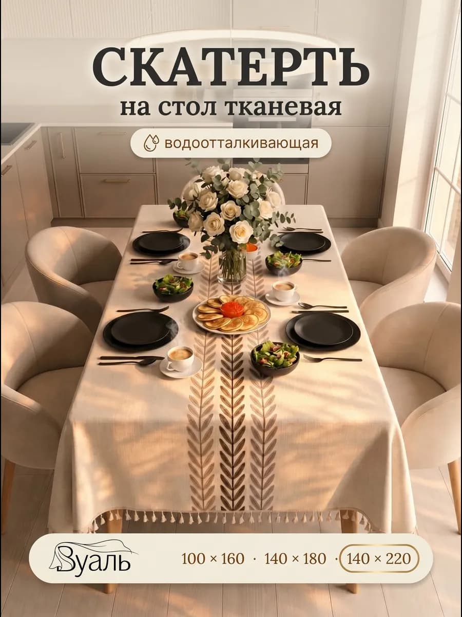 Скатерть на стол тканевая водоотталкивающая 140х220