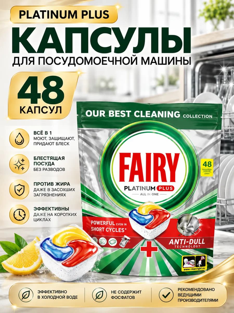 Таблетки для посудомоечной машины Platinum plus лимон 48 шт