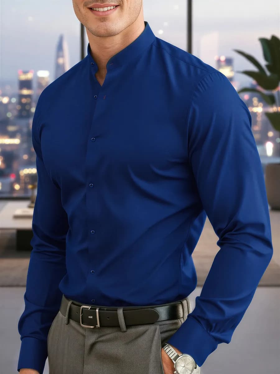Рубашка с длинным рукавом классическая воротник стойка