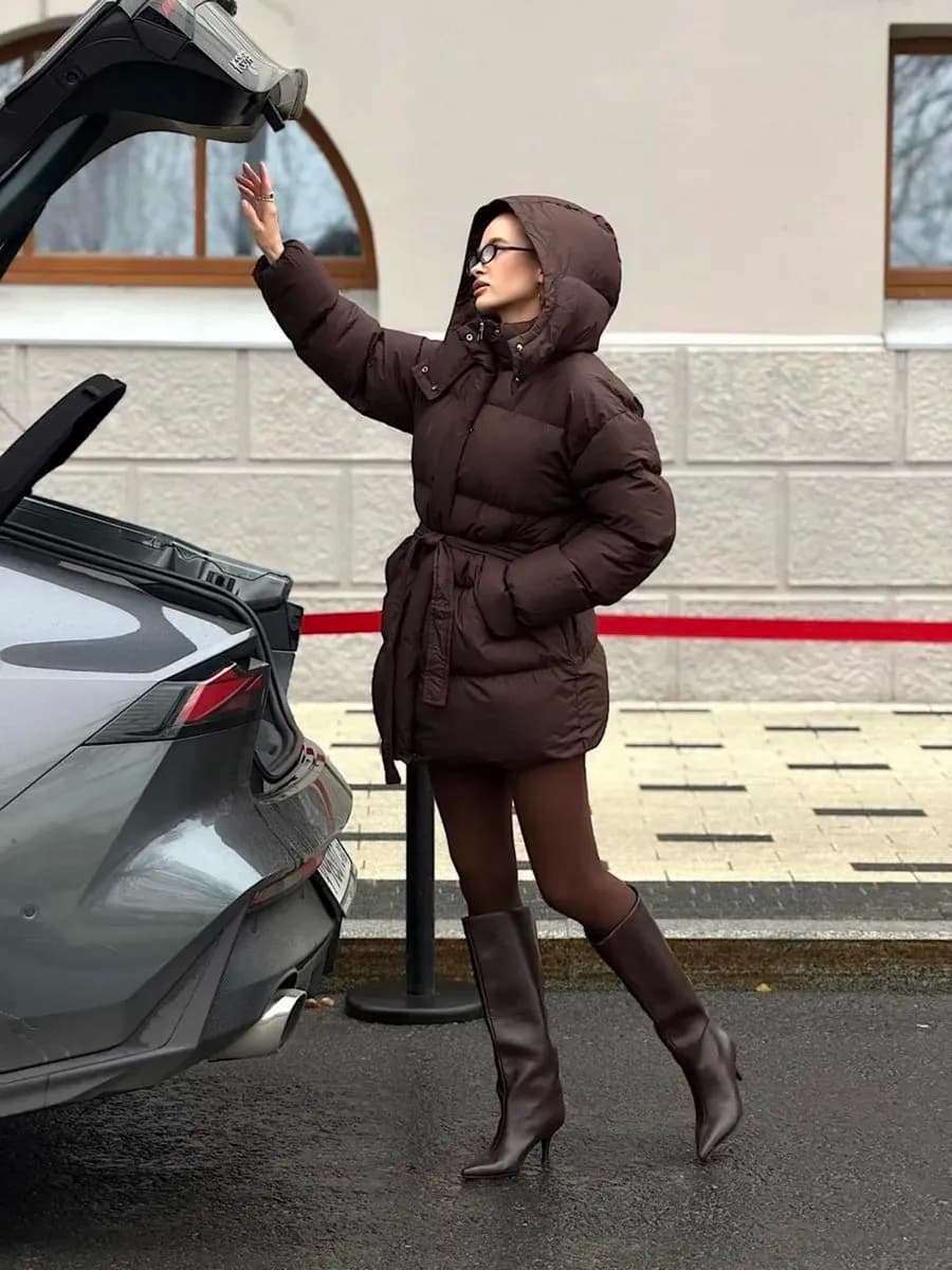 Куртка зимняя удлиненная с капюшоном оверсайз