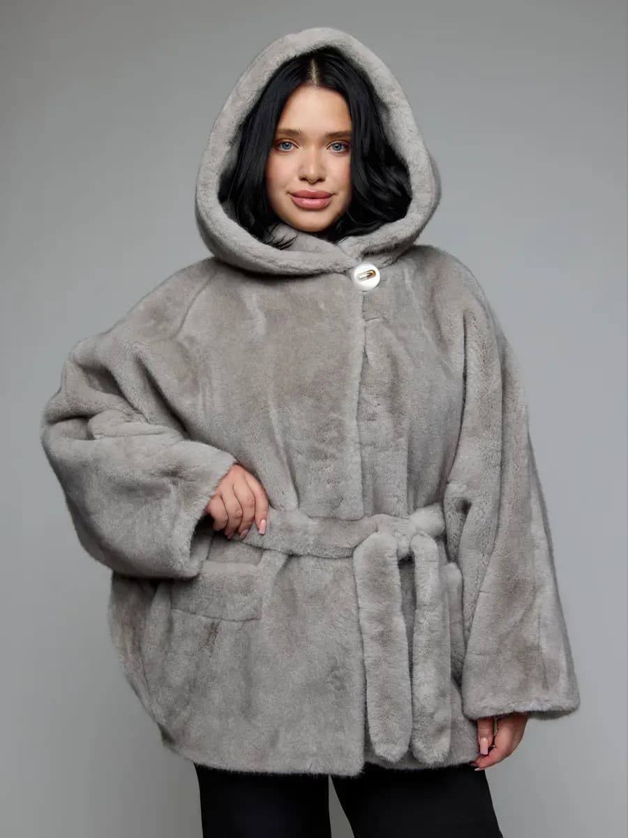 Шуба искусственная большие размеры с капюшоном