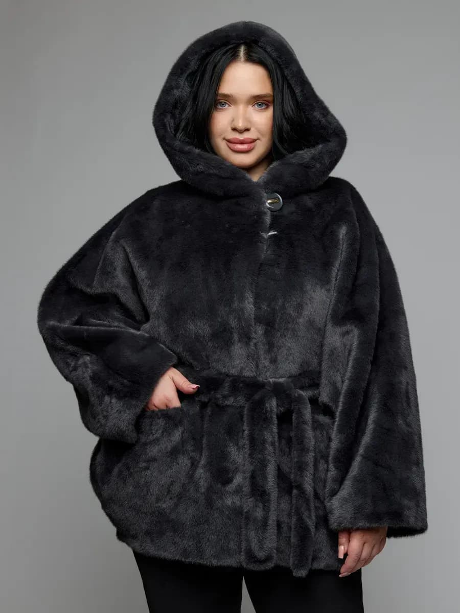 Шуба искусственная большие размеры с капюшоном