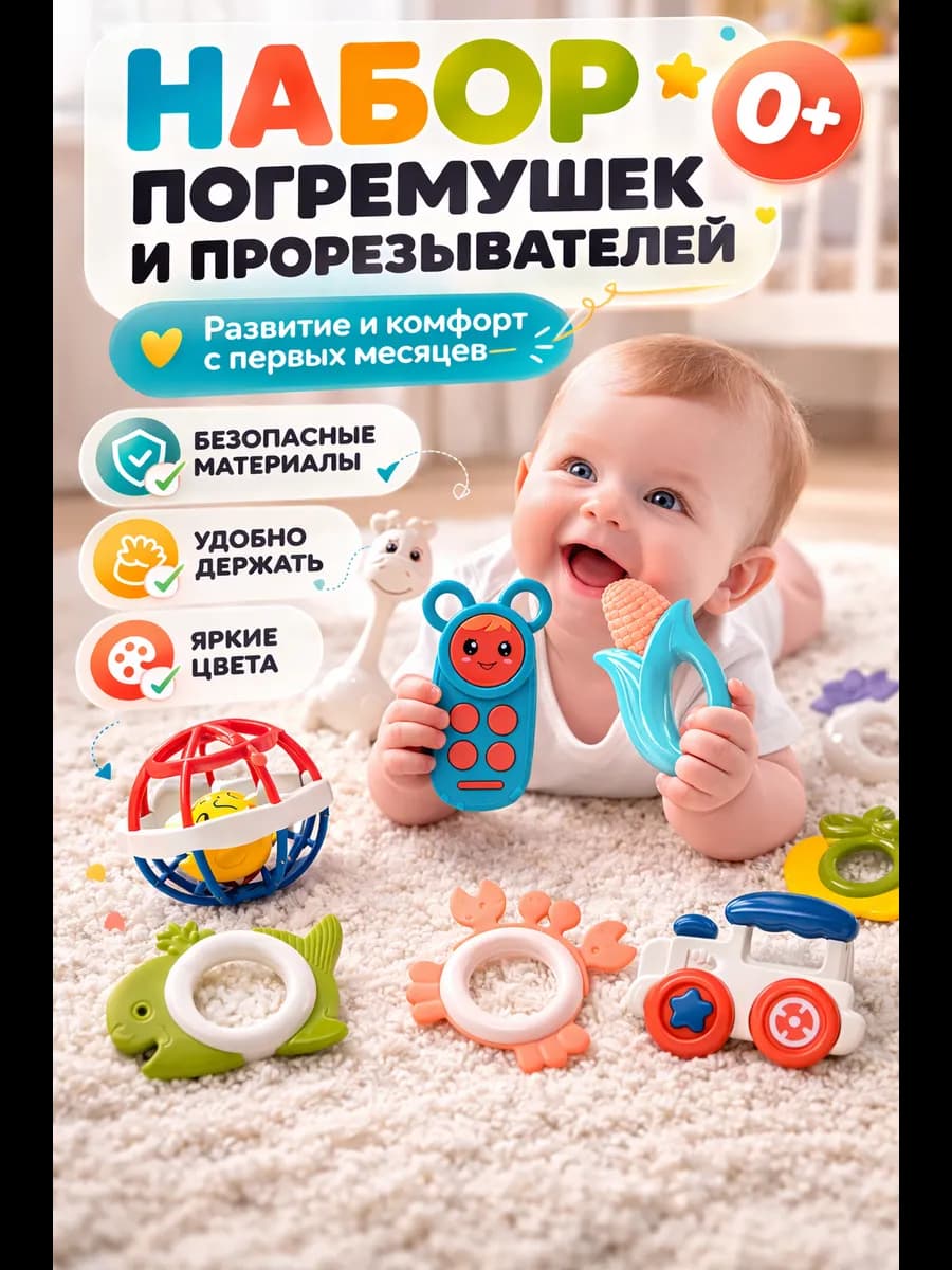 Развивающие погремушки для новорожденных 0+
