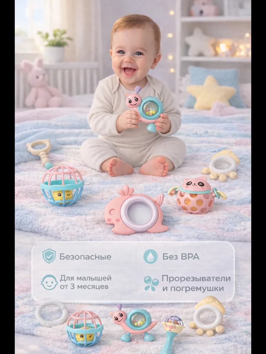 Развивающие погремушки для новорожденных 0+