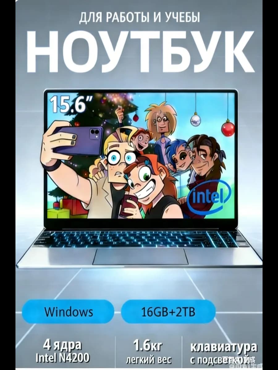 Ноутбук 2026 для работы и учебы 15,6" IPS 32ГБ 2ТБ SSD