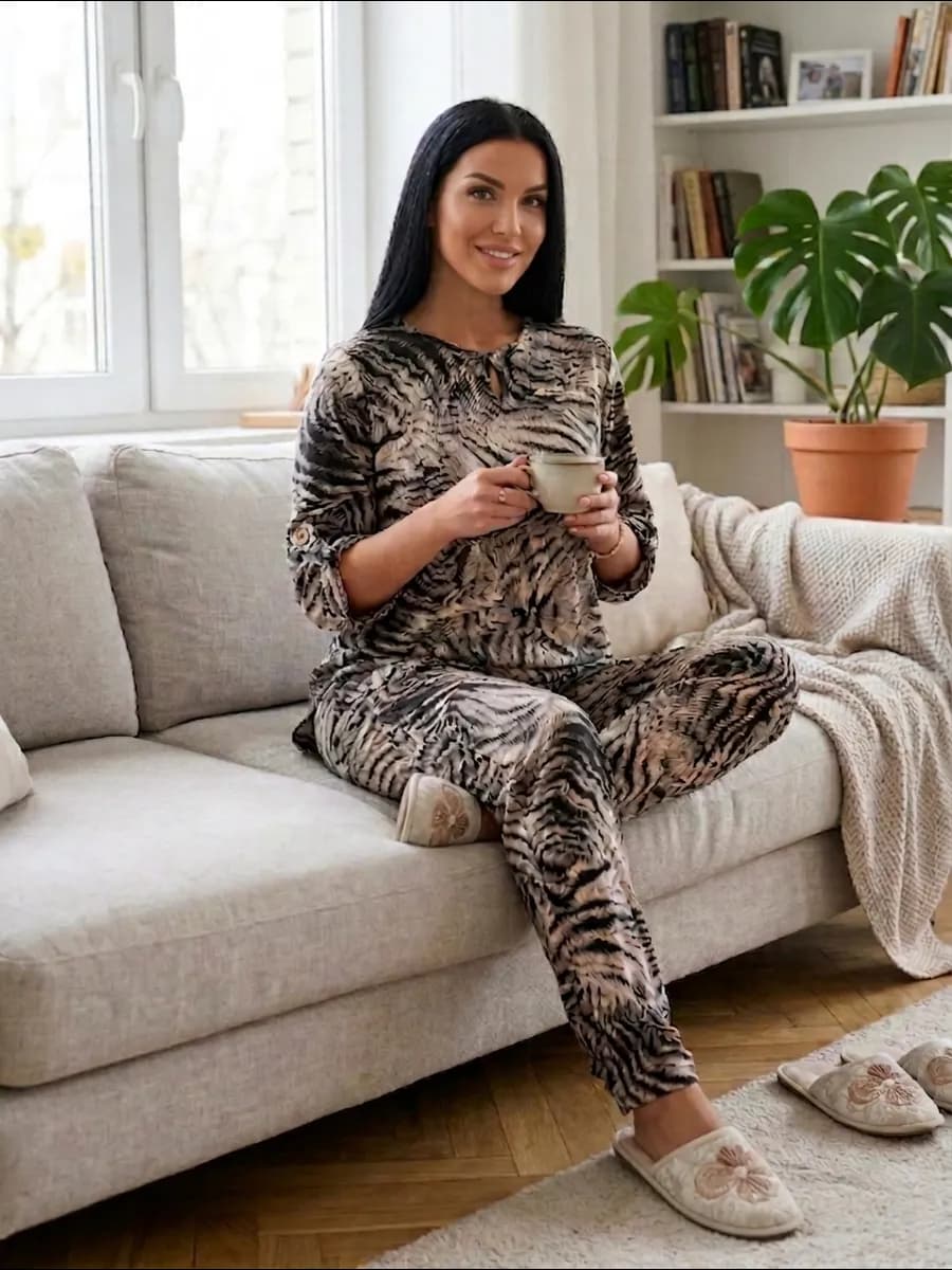 Домашний костюм трикотажный двойка с брюками