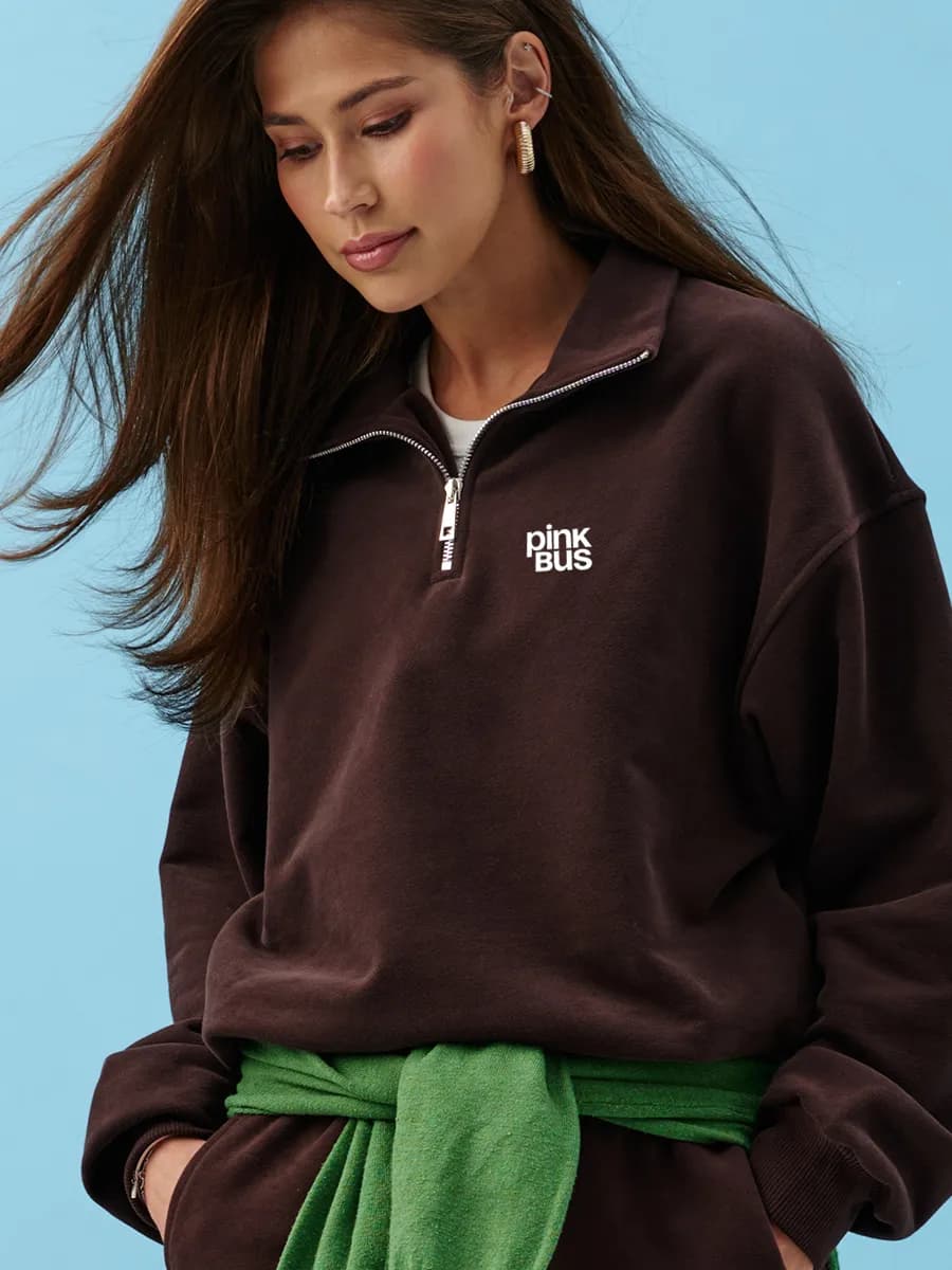 Свитшот оверсайз без начеса на молнии полузамок с принтом