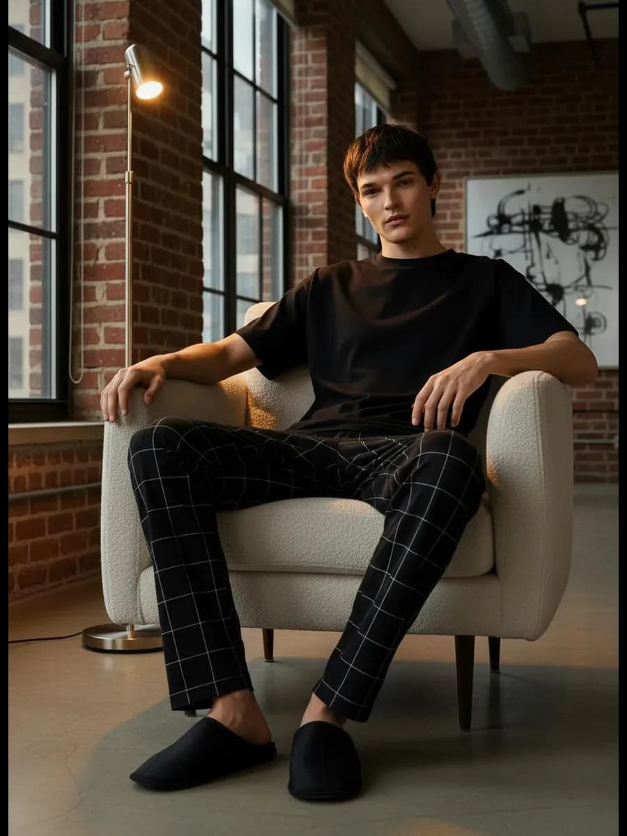 Пижама из хлопка с футболкой и брюками в клетку