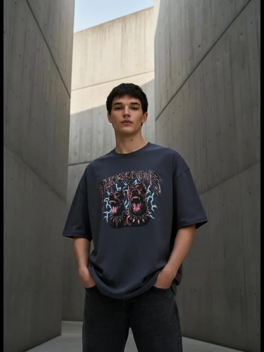 Футболка оверсайз с принтом доберманов