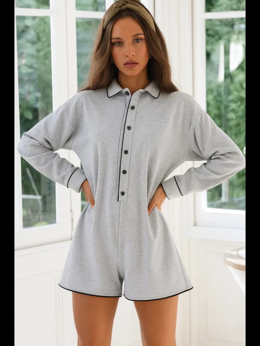 Пижама комбинезон с шортами и длинными рукавами хлопковая