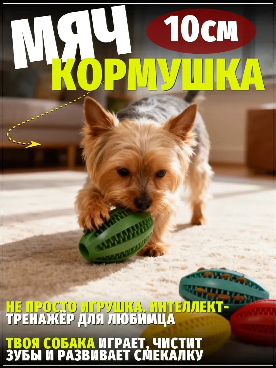 Игрушка кормушка для собак мяч для лакомств и зубов 10 см