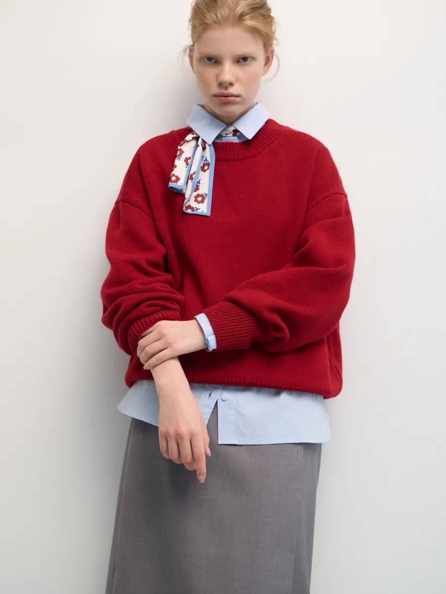 Джемпер свободного кроя, М бордовый