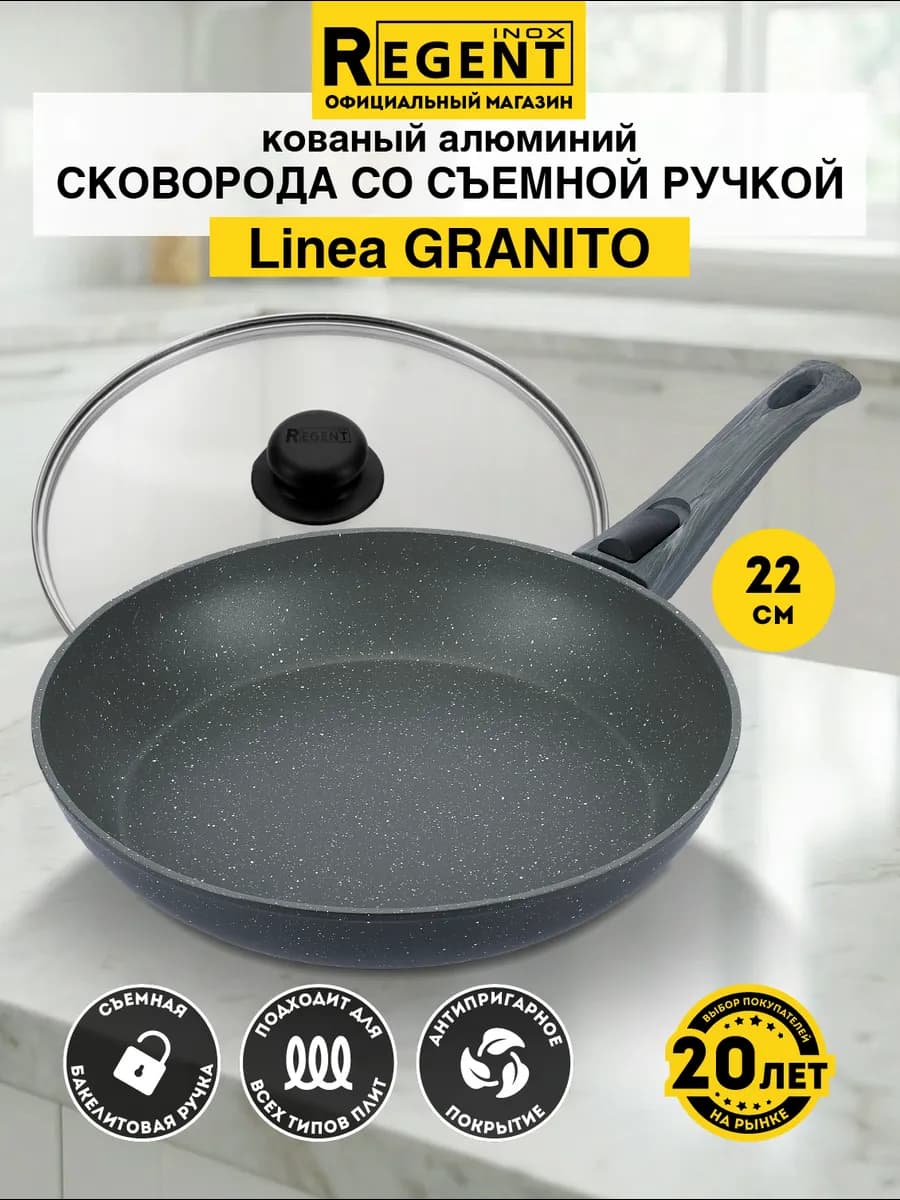 Сковорода с крышкой со съемной ручкой индукционная 22см