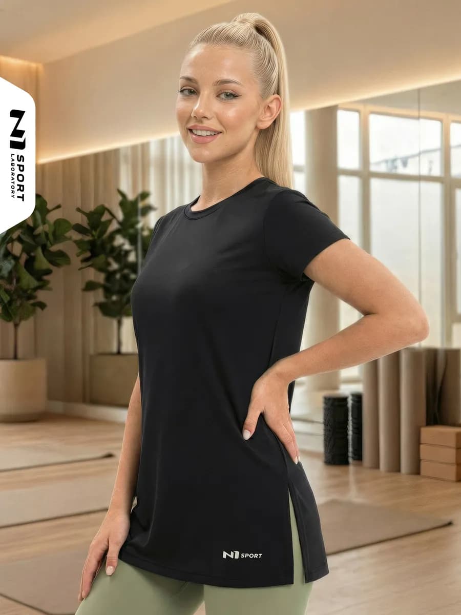Спортивная футболка для фитнеса и зала удлиненная