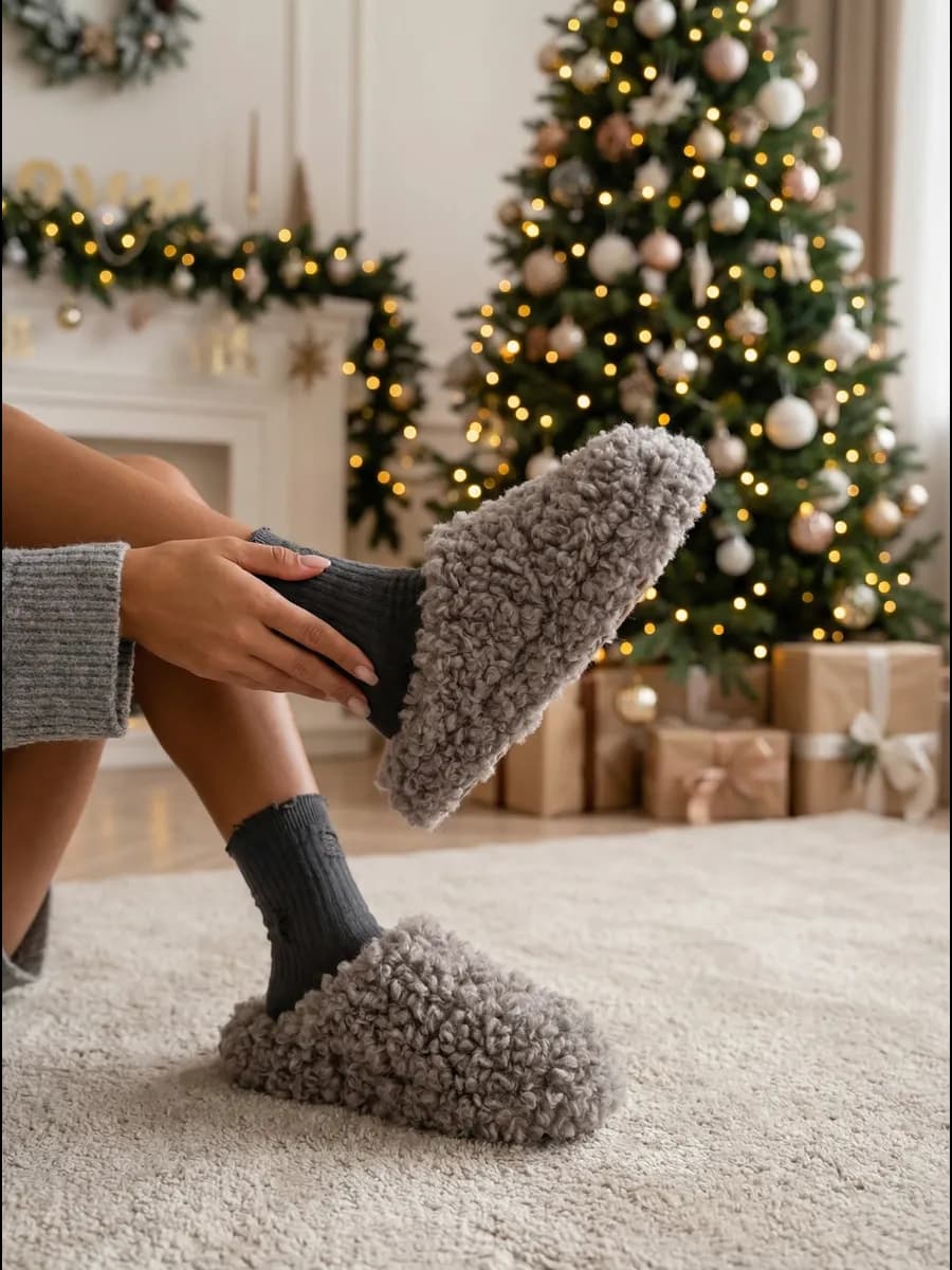 Домашние тапочки зимние меховые на платформе