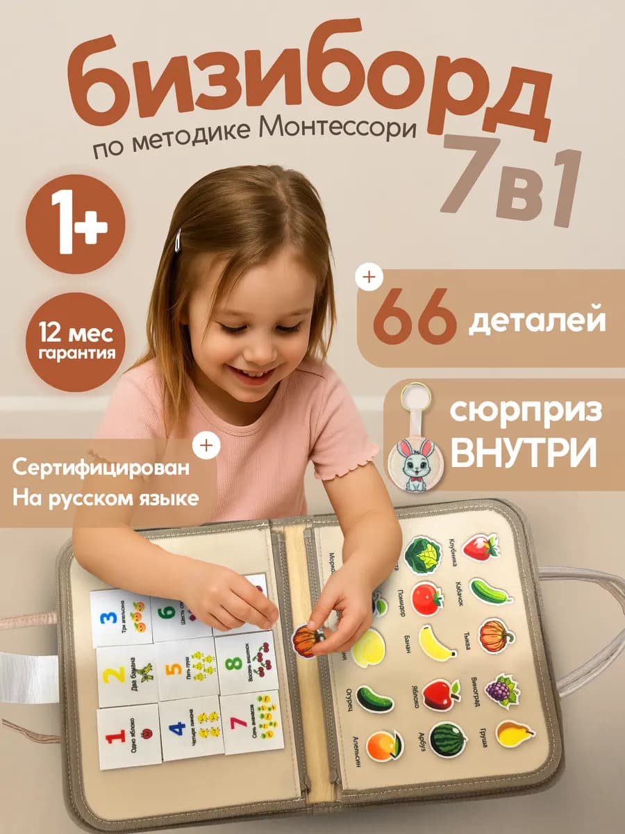 Бизиборд, мягкий развивающие игрушки от 1 года