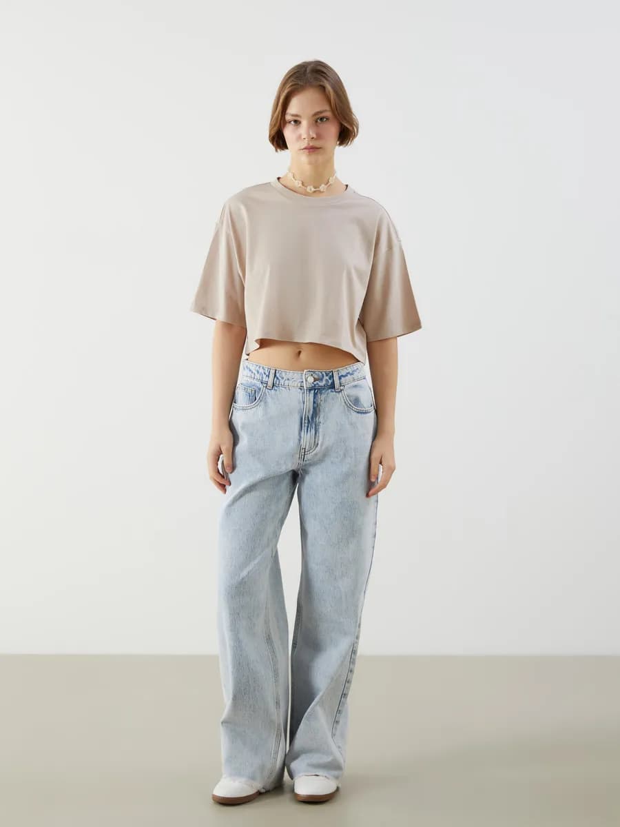 Кроп-Топ Однотонный Коротким Рукавом для женщин - фото 1