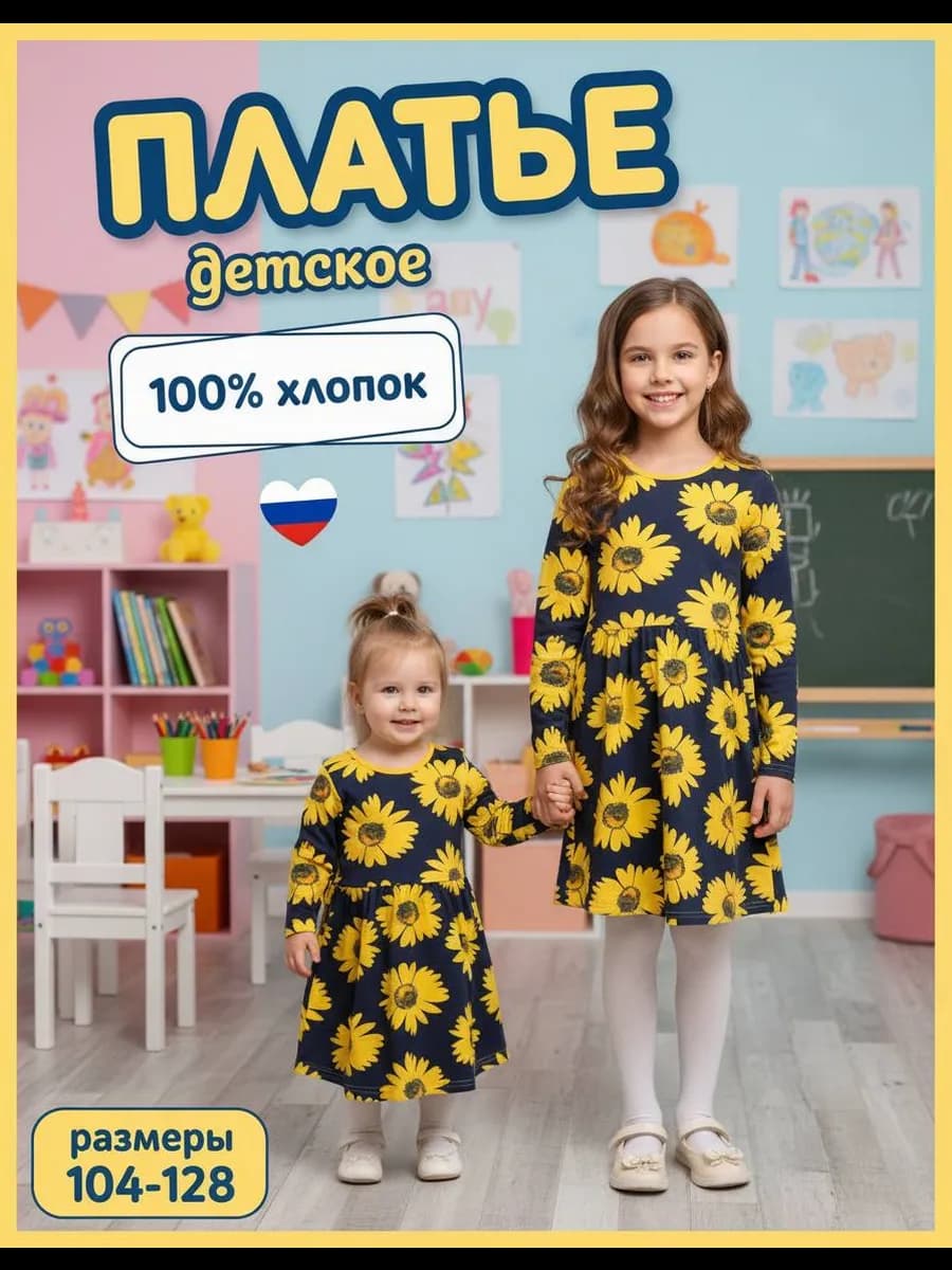 Платье в садик с длинным рукавом - фото 1