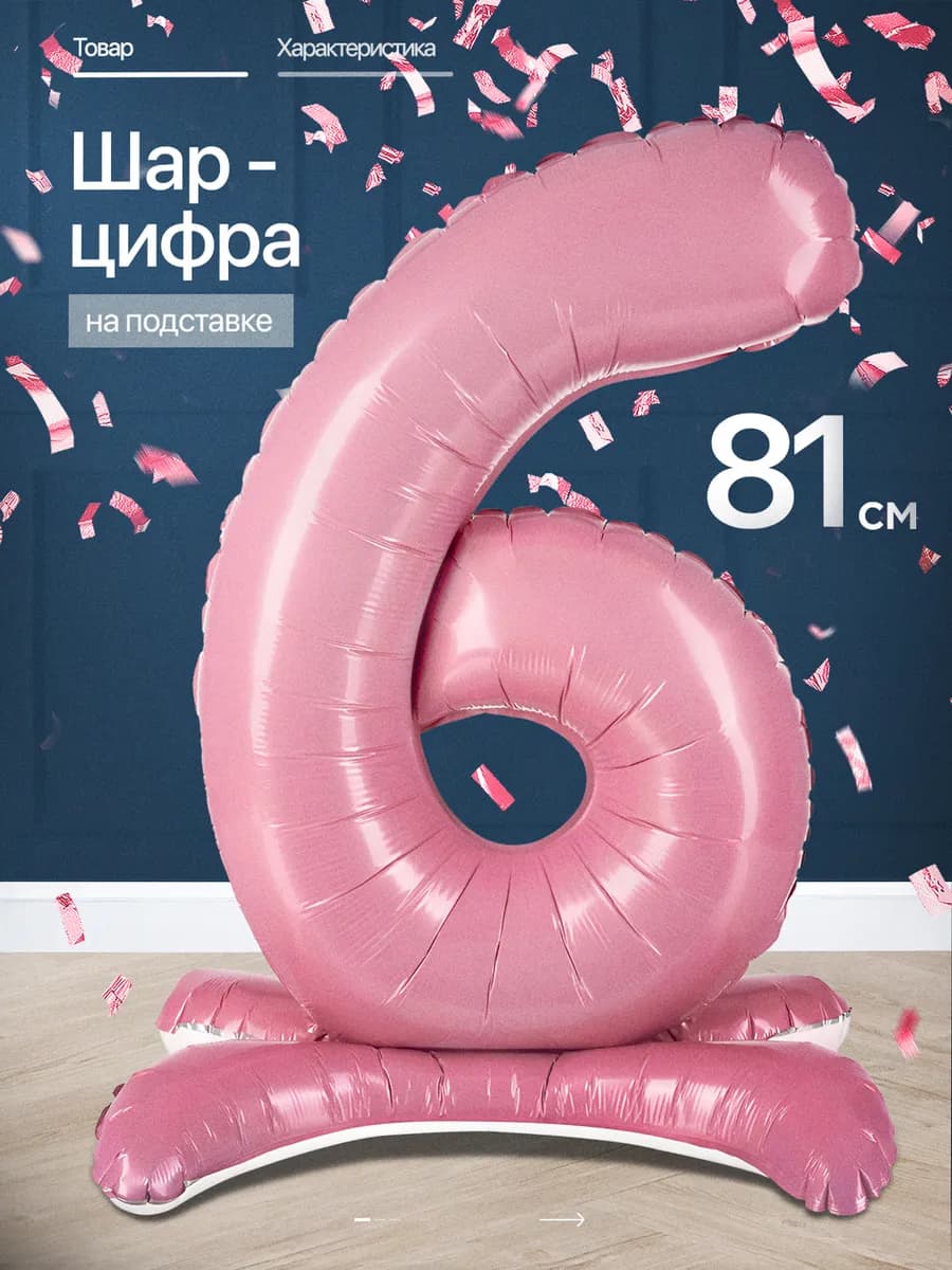 Шар цифра 6 лет фольгированный фотозона на день рождения
